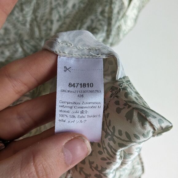 Motf Silk Boatneck Green Leaf Spring Blouse Top Women's Size XS - Picture 5 of 5